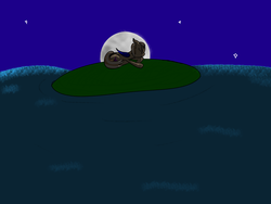 Size: 6400x4800 | Tagged: safe, artist:ampderg, oc, oc only, oc:dusk rune, bat pony, pony, absurd resolution, cute, female, island, mare, night, sleeping, solo, water