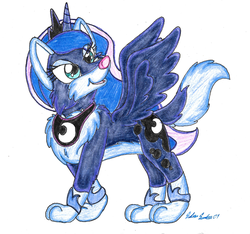 Size: 1415x1325 | Tagged: safe, artist:silversimba01, princess luna, dog, g4, dogified, female, moonmutt, solo, species swap, traditional art, winged dog