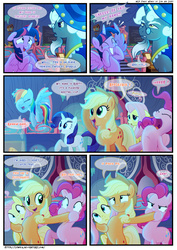 Size: 3500x4951 | Tagged: safe, artist:light262, artist:lummh, applejack, fluttershy, pinkie pie, rainbow dash, rarity, star swirl the bearded, twilight sparkle, alicorn, pony, comic:timey wimey, g4, adorkable, comic, cute, dork, fangasm, fangirl, fangirling, hoof in mouth, hoofjack, mane six, squishy cheeks, twiabetes, twilight sparkle (alicorn)