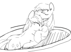 Size: 444x327 | Tagged: safe, artist:yoditax, applejack, rarity, g4, female, lesbian, monochrome, ship:rarijack, shipping, snuggling