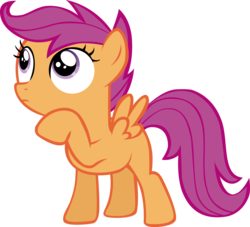Size: 4471x4058 | Tagged: dead source, safe, artist:chibitoraion, artist:scootaion, scootaloo, pegasus, pony, bloom & gloom, g4, absurd resolution, blank flank, female, filly, foal, hoof on chin, looking up, raised hoof, simple background, solo, spread wings, thinking, transparent background, vector, wings