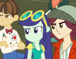 Size: 588x456 | Tagged: safe, screencap, blueberry cake, normal norman, scott green, wiz kid, equestria girls, g4, my little pony equestria girls: rainbow rocks, angry, animated, background human, cropped