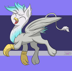 Size: 2000x1958 | Tagged: safe, artist:rubi, oc, oc only, oc:perch, griffon, happy, prancing, solo