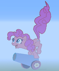 Size: 855x1027 | Tagged: safe, pinkie pie, g4, minecraft, minecraft pixel art, open mouth, party cannon, pixel art, raised tail, tail