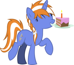 Size: 3323x2924 | Tagged: safe, artist:outlawedtofu, oc, oc only, oc:alloy shaper, fallout equestria, fallout equestria: wasteland economics, birthday cake, cake, high res, mouth hold, simple background, solo, transparent background, vector