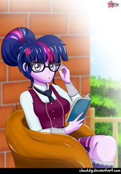 Size: 694x1000 | Tagged: safe, artist:clouddg, sci-twi, twilight sparkle, equestria girls, g4, my little pony equestria girls: friendship games, book, clothes, crystal prep academy, crystal prep academy uniform, female, glasses, looking at you, necktie, school tie, school uniform, schoolgirl, solo