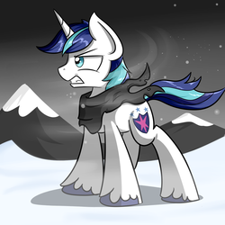 Size: 2000x2000 | Tagged: safe, artist:tehshockwave, shining armor, pony, unicorn, g4, clothes, high res, male, scarf, snow, snowfall, solo, stallion