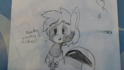 Size: 1280x720 | Tagged: safe, artist:tjpones, oc, oc only, astronaut, monochrome, solo, spacesuit, traditional art