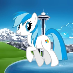 Size: 1280x1280 | Tagged: artist needed, safe, oc, oc only, pony, microsoft, microsoft windows, seattle, solo, space needle