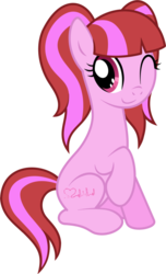 Size: 696x1147 | Tagged: safe, artist:carueniiju, oc, oc only, oc:rose valentine, earth pony, pony, g4, earth pony oc, one eye closed, simple background, sitting, smiling, solo, transparent background, vector, wink