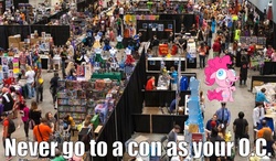 Size: 1166x679 | Tagged: safe, pinkie pie, oc, human, g4, clothes, convention, cosplay, costume, image macro, irl, irl human, meme, photo, pinkie costume, pony costume