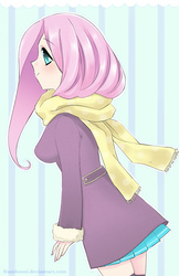 Size: 563x870 | Tagged: safe, artist:framboosi, fluttershy, human, g4, clothes, coat, female, humanized, scarf, solo