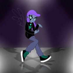 Size: 512x512 | Tagged: safe, artist:platinumdrop, oc, oc only, oc:emerald bolt, equestria girls, g4, dancing, dubstep, equestria girls-ified, hiphop, jerkin, reflection, shadow, solo