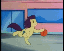 Size: 450x360 | Tagged: safe, screencap, earth pony, pony, g1, my little pony tales, the tea party, animated, basketball, bipedal, unnamed character, unnamed pony