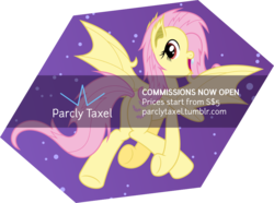 Size: 1024x760 | Tagged: safe, artist:parclytaxel, fluttershy, bat pony, pony, g4, butt, commission info, female, flutterbat, flying, looking at you, plot, solo, stars, vector