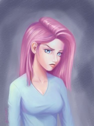 Size: 1800x2400 | Tagged: safe, artist:jay156, pinkie pie, human, g4, party of one, angry, female, humanized, looking at you, pinkamena diane pie, solo