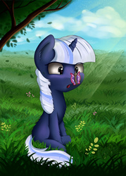 Size: 2500x3500 | Tagged: safe, artist:marmorexx, oc, oc only, oc:silverlay, butterfly, original species, pony, umbra pony, unicorn, cute, female, filly, fluffy, high res, solo