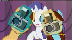 Size: 960x540 | Tagged: safe, screencap, rarity, say cheese, snapshot, canterlot boutique, g4, beanie, camera, discovery family logo, goatee, hat, magic aura