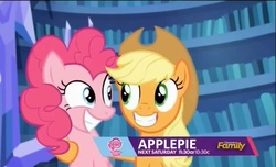 Size: 876x531 | Tagged: safe, edit, edited screencap, screencap, applejack, pinkie pie, g4, my little pony: friendship is magic, season 5, discovery family logo, female, lesbian, ship:applepie, shipping