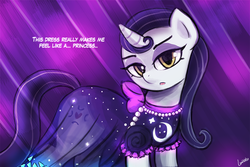 Size: 1125x750 | Tagged: safe, artist:lumineko, moonlight raven, pony, unicorn, canterlot boutique, g4, bedroom eyes, clothes, dialogue, dress, female, looking at you, mare, over the moon, see-through, solo