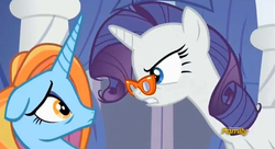 Size: 1580x858 | Tagged: safe, screencap, rarity, sassy saddles, canterlot boutique, g4, angry, floppy ears