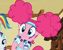 Size: 722x573 | Tagged: safe, screencap, pinkie pie, rainbow dash, rarity, earth pony, pony, unicorn, g4, scare master, alternate hairstyle, astrodash, clothes, costume, cute, diapinkes, dress, female, mare, mermarity, offscreen character, pinkie puffs, rarity's mermaid dress, roller skates