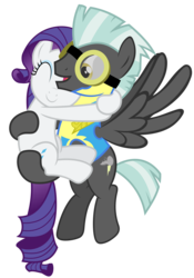 Size: 7000x10000 | Tagged: safe, artist:anxet, rarity, thunderlane, pegasus, pony, g4, absurd resolution, carrying, clothes, duo, eyes closed, female, flying, goggles, hug, lead pony badge, male, mare, ship:rarilane, shipping, simple background, smiling, stallion, straight, transparent background, uniform, vector, wonderbolt trainee uniform