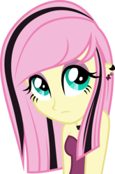 Size: 1591x2412 | Tagged: safe, artist:xebck, fluttershy, equestria girls, g4, alternate hairstyle, alternate universe, clothes, emoshy, eyeshadow, female, makeup, simple background, solo, transparent background, vector