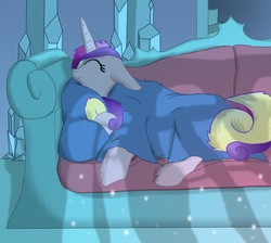 Size: 944x847 | Tagged: safe, artist:firefanatic, princess cadance, g4, blanket, couch, fluffy, smiling