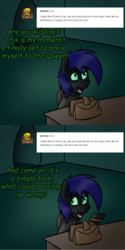 Size: 750x1500 | Tagged: safe, artist:ceejayponi, oc, oc only, oc:sicarius, bat pony, pony, ask, fangs, tumblr