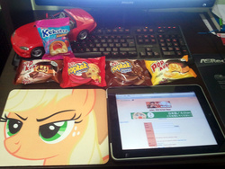 Size: 1600x1200 | Tagged: safe, applejack, g4, /s4s/, 4chan, 4chan screencap, brand, food, imageboard, irl, kek, photo, technology, topkek