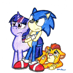 Size: 1555x1545 | Tagged: safe, artist:silversimba01, twilight sparkle, big cat, lion, g4, crossover, cub, kion, male, sonic the hedgehog, sonic the hedgehog (series), the lion guard, the lion king, traditional art
