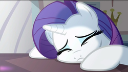 Size: 800x450 | Tagged: safe, screencap, rarity, pony, unicorn, canterlot boutique, g4, boutique depression, chubby cheeks, cute, eyes closed, female, mare, raribetes, rules of rarity, sad, solo, squishy cheeks