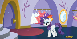 Size: 953x485 | Tagged: safe, screencap, rarity, canterlot boutique, g4, clothes, dress, female, solo, too poofy