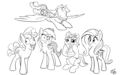 Size: 1920x1178 | Tagged: safe, artist:tsitra360, fashion plate, fluttershy, party favor, rainbow dash, twilight sparkle, alicorn, pony, canterlot boutique, g4, season 5, .psd available, :i, black and white, derp, do i look angry, faic, fashion reaction, female, floppy ears, flying, frown, glare, grayscale, i didn't listen, i'm pancake, lineart, mare, meme, messy mane, monochrome, open mouth, pancakes, smiling, spread wings, squishy cheeks, twilight sparkle (alicorn), we bought two cakes, wide eyes