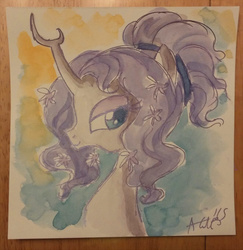 Size: 659x677 | Tagged: safe, artist:agnesgarbowska, tree of harmony, oc, oc:harmony (heilos), flower, flower in hair, ponified, traditional art, watercolor painting