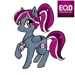Size: 900x900 | Tagged: safe, artist:puffpink, oc, oc only, oc:spotlight splash, pegasus, pony, equestria daily, concept art, equestria daily mascots, freckles, mascot, ponytail, press badge, solo