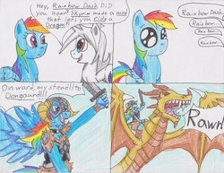 Size: 900x695 | Tagged: safe, artist:dp360, rainbow dash, oc, dragon, g4, comic, skyrim, the elder scrolls