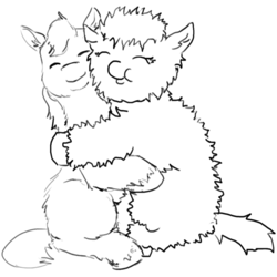 Size: 960x960 | Tagged: artist needed, safe, fluffy pony, hug, monochrome, sketch