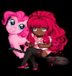 Size: 537x572 | Tagged: safe, artist:theanimefanz, derpibooru exclusive, pinkie pie, human, g4, clothes, flying broomstick, gaia online, humanized, school uniform, sitting