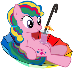 Size: 3000x3000 | Tagged: safe, artist:sunley, parasol (g1), earth pony, pony, g1, g4, female, g1 to g4, generation leap, juice, lemonade, mare, pink lemonade, simple background, solo, transparent background, umbrella, vector