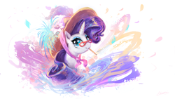 Size: 1920x1080 | Tagged: safe, artist:huussii, rarity, g4, beautiful, female, glasses, hat, mouth hold, solo, wallpaper