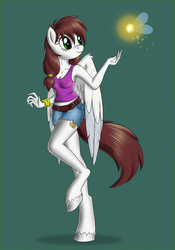 Size: 1200x1714 | Tagged: safe, artist:sirzi, oc, oc only, pegasus, anthro, unguligrade anthro, clothes, midriff, simple background, solo, tank top, unshorn fetlocks