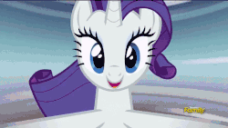 Size: 718x404 | Tagged: safe, edit, edited screencap, screencap, rainbow dash, rarity, canterlot boutique, g4, tanks for the memories, animated, dancing, discovery family logo, female, get, i'll fly, index get, lesbian, rules of rarity, ship:raridash, shipping, singing