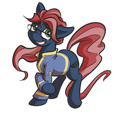 Size: 694x650 | Tagged: safe, artist:kalemon, oc, oc only, oc:data stream, earth pony, pony, fallout equestria, clothes, glasses, jumpsuit, solo, vault suit