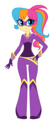 Size: 1189x2623 | Tagged: safe, artist:lolopan, oc, oc only, oc:golden gates, equestria girls, g4, babscon, babscon mascots, clothes, costume, equestria girls-ified, reference, simple background, solo, superhero, transparent background