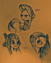 Size: 2279x2829 | Tagged: artist needed, safe, fluttershy, rarity, g4, high res, monochrome, traditional art