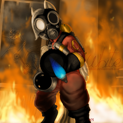 Size: 512x512 | Tagged: safe, artist:chickenwhite, oc, oc only, oc:chickenwhite, crossover, fire, meet the pyro, pyro (tf2), solo, team fortress 2