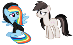 Size: 699x437 | Tagged: safe, rainbow dash, oc, oc:lory, g4, alternate hairstyle, mane swap