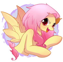 Size: 562x558 | Tagged: safe, artist:yukandasama, fluttershy, bat pony, pony, g4, female, flutterbat, pixiv, solo